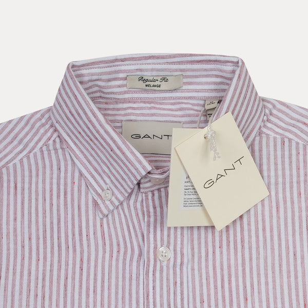 [Mélange Slub Linen] GANT Melange Stripe Delight Shirt - A Charming Blend of Soft Blush and Whispering White