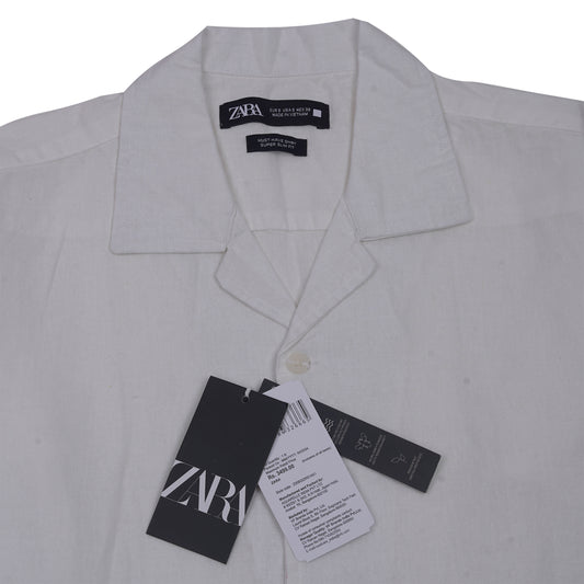 ZARA Glimmering Quartz Classic Fit Short Sleeve Linen Shirt