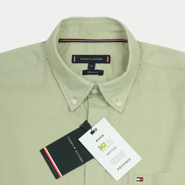 TOMMY HILFIGER Breezy Sage Button-Up Linen Shirt