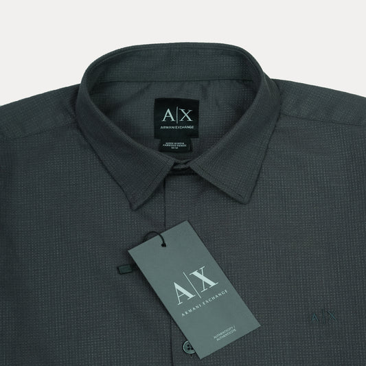 ARMANI EXCHANGE Mystic Teal Tailored Fit Long Sleeve Textured Shirt
