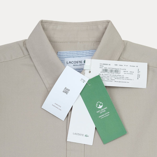 Lacoste Elegant Ecru Cotton Regular Fit Shirt