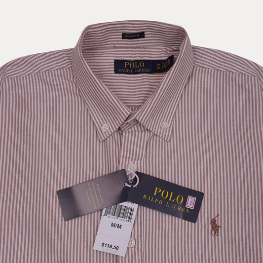 POLO RALPH LAUREN Blazing Coral Classic Fit Long Sleeve Striped Shirt