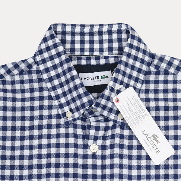 Lacoste Slim Fit Gingham Delight Shirt in Nautical Navy & White