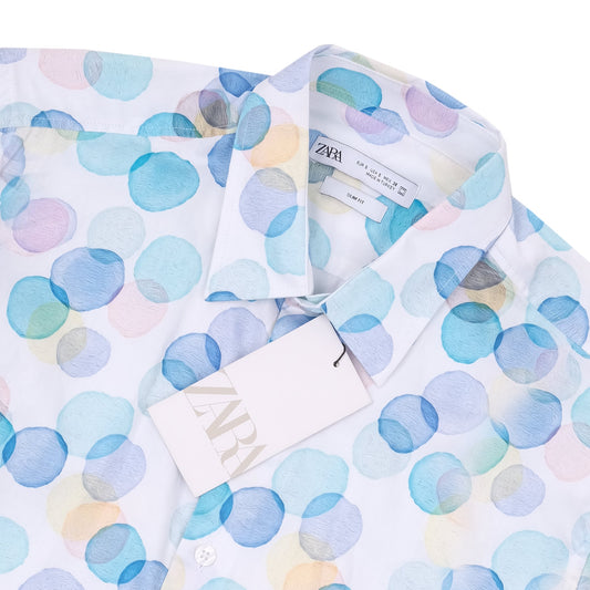 ZARA Tranquil Aqua Slim Fit Short Sleeve Cotton Shirt