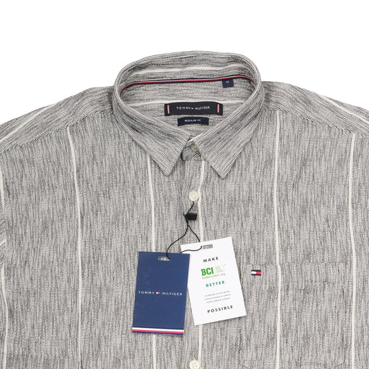 TOMMY HILFIGER Ashen Stripe Slim Fit Short Sleeve Casual Shirt